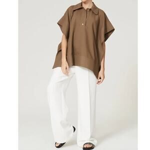 Co Tan Wool Blend Flounce Hem Sleeveless Poncho Tunic Polo Shirt • Size S